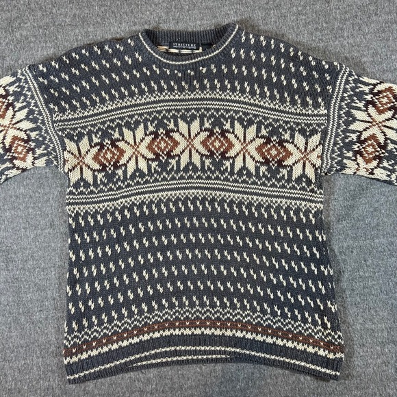 Structure Fair Isle Sweater‎ Nordic Pattern Knit Pullover Crew Neck Mens Large - Picture 1 of 6